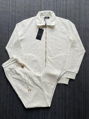 Versace Men's White Embossed Logo Tracksuit Luxury Designer Set M
